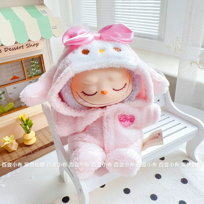 17cm Labubu Sitting Party Macaron Pastel Pink Rabbit Plush Onesie | Replacement Outfit for Plush/Vinyl Keychain Charms (Clothes Only)