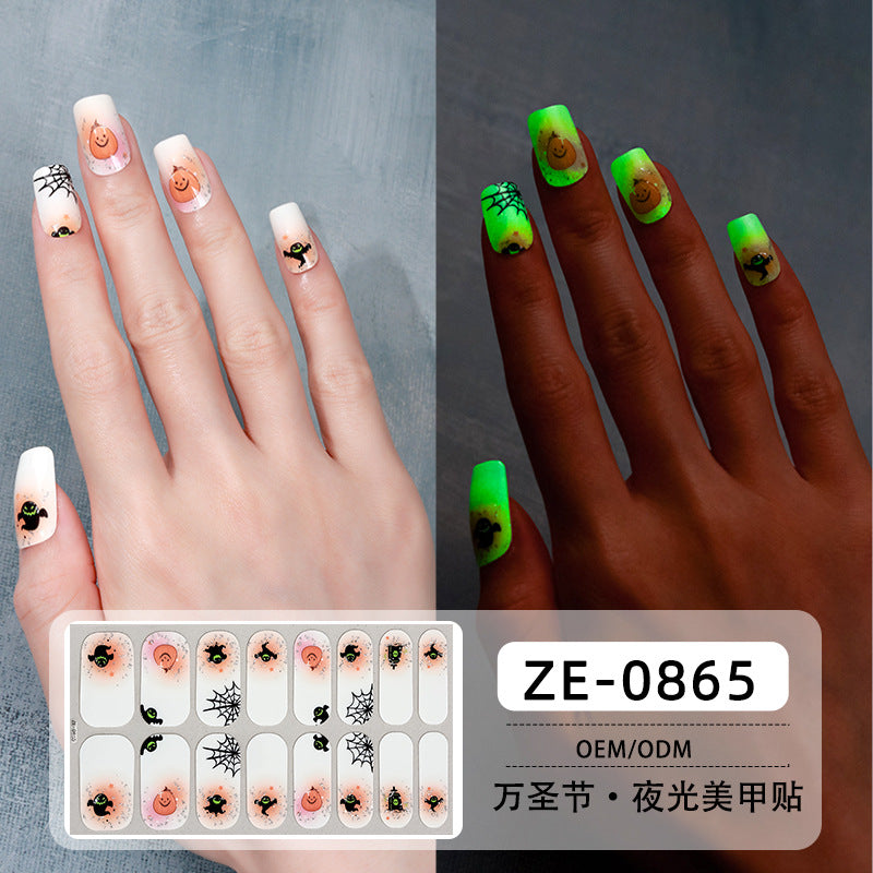 Glow in Dark Halloween Nail Stickers - Waterproof Cartoon Decals for Kids, No Heat Needed