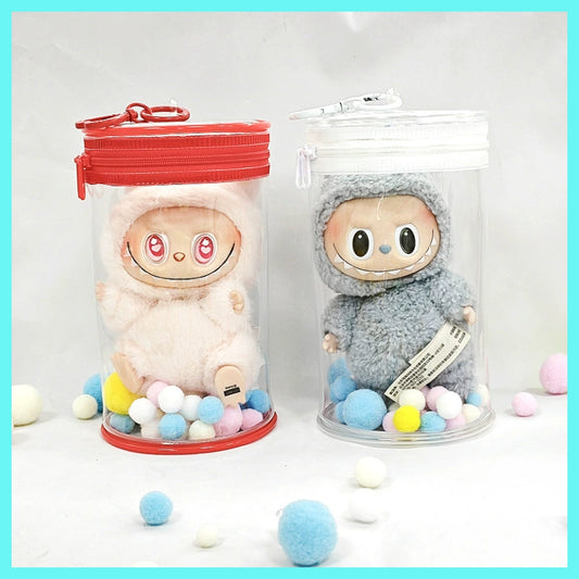 16cm Cotton Doll Mini Can Bag | Thickened Cylindrical Acrylic Case | High-Definition Transparent Dust-Proof Storage & Carry Bag for Dolls