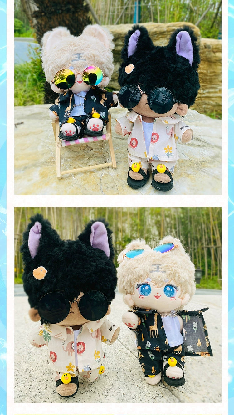17cm Labubu & 15cm Cotton Doll 5-Piece Beach Outfit Set | Tank Top, Shorts, Jacket, Slippers & Sunglasses