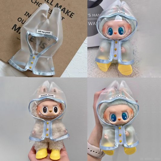 17cm LABUBU Transparent Raincoat Outfit | Clothes Only (No Doll & Shoes)
