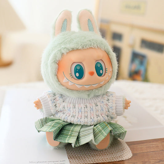 LABUBU Clothes Set, Crochet 4-Piece Set Hat Clothes Cell Phone Backpack, Stylish Adorable Dolls Clothes Accessories (No Doll) (Green)
