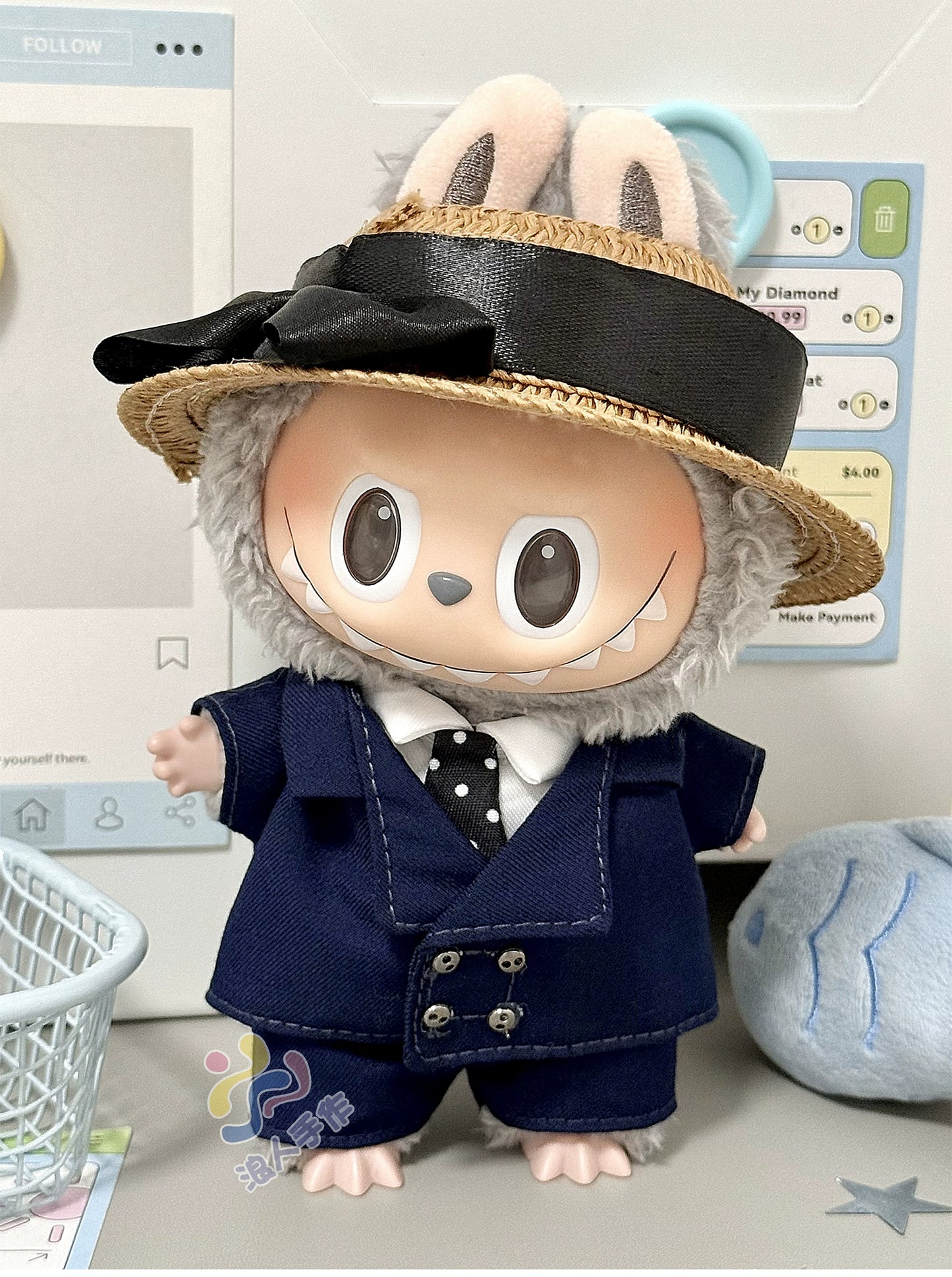 17cm Labubu GD Style Suit Set - G-Dragon Inspired Outfit for Series 1/2/3 Vinyl Doll