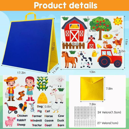 Double-Sided Felt Teaching Board - Standable Story Learning Kit w/ Cartoon Animals Gift