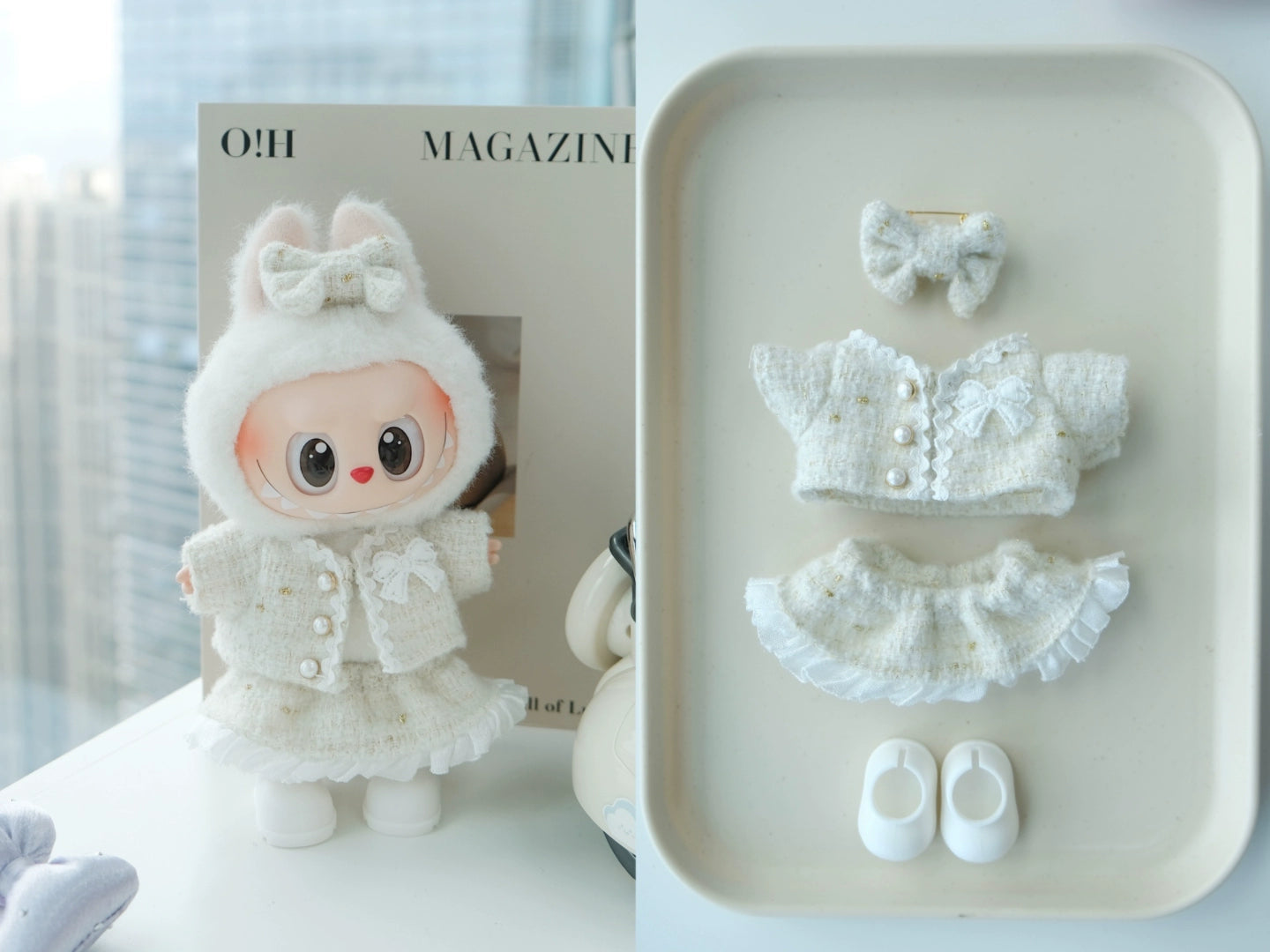 POP MART Labubu 17cm Doll Clothes - Pink Chanel-Style Dress & Purse Set for Blind Box Figures (No Doll/Shoes Included) | Vinyl Keychain Outfit