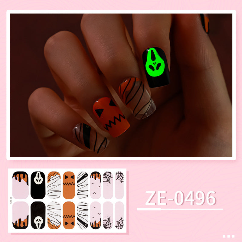 Glow in Dark Halloween Nail Stickers - Waterproof Cartoon Decals for Kids, No Heat Needed