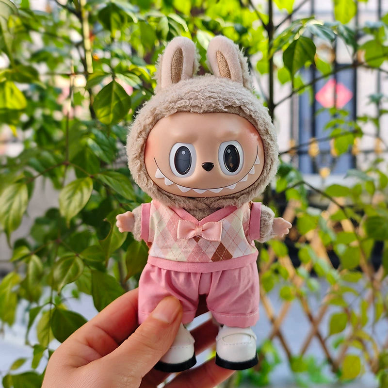 17cm Labubu Halloween Outfit - Devil Overalls Dress for Keychain Doll Clothes Change (No Shoes)