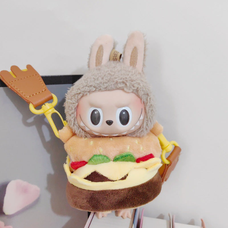 17cm Labubu Blind Box Charm: Burger Carry Bag Doll Clothes (Keychain Accessory, Doll Not Included)