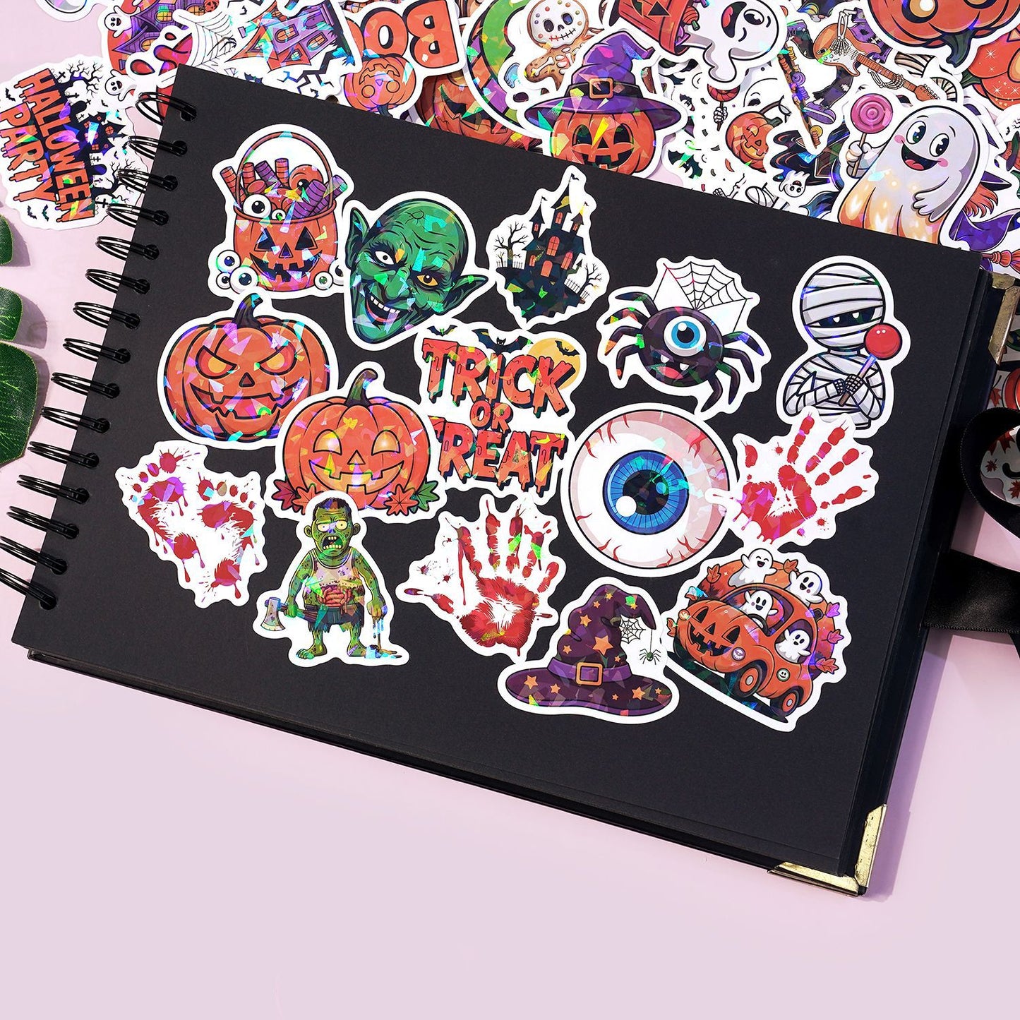 2025 Halloween Stickers - Holographic Waterproof Decals for Cups, Party Gifts, Decor
