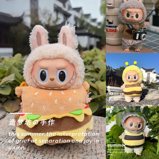 POP MART Labubu Doll Clothes - 'High Energy' Hamburger Costume for Gen 1/2/3 Vinyl Figures 17cm (No Doll Included) | Plush Keychain Outfit