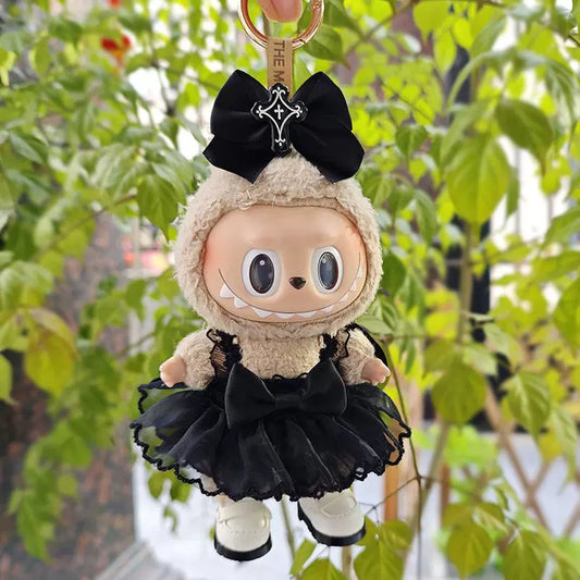 17cm Labubu Halloween Outfit - Devil Overalls Dress for Keychain Doll Clothes Change (No Shoes)