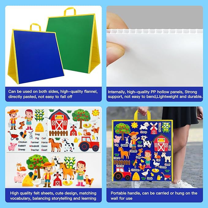 Double-Sided Felt Teaching Board - Standable Story Learning Kit w/ Cartoon Animals Gift