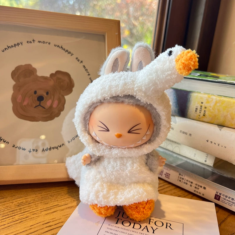Doll Clothes for Sitting LABUBU, Brown Knitted 3-piece Set - Cute Cartoon Outfits for 17CM POP MART Blind Box Plush Doll