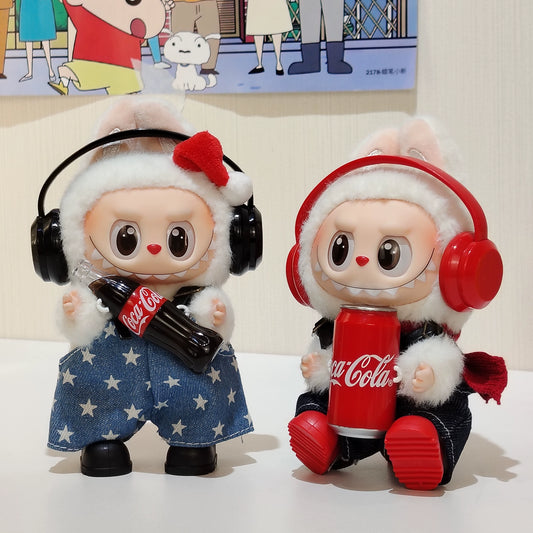 POP MART Labubu Summer Cola Outfit - Red Headphones + Sporty Denim Overalls + Red Boots for Gen 1/2 Figures 17cm (No Doll Included) | Keychain-Compatible