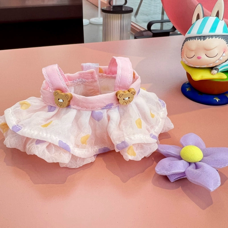 Labubu Have a Seat Series Summer Dress Set - for 17cm Plush Doll Tulle Dress & Floral Bonnet