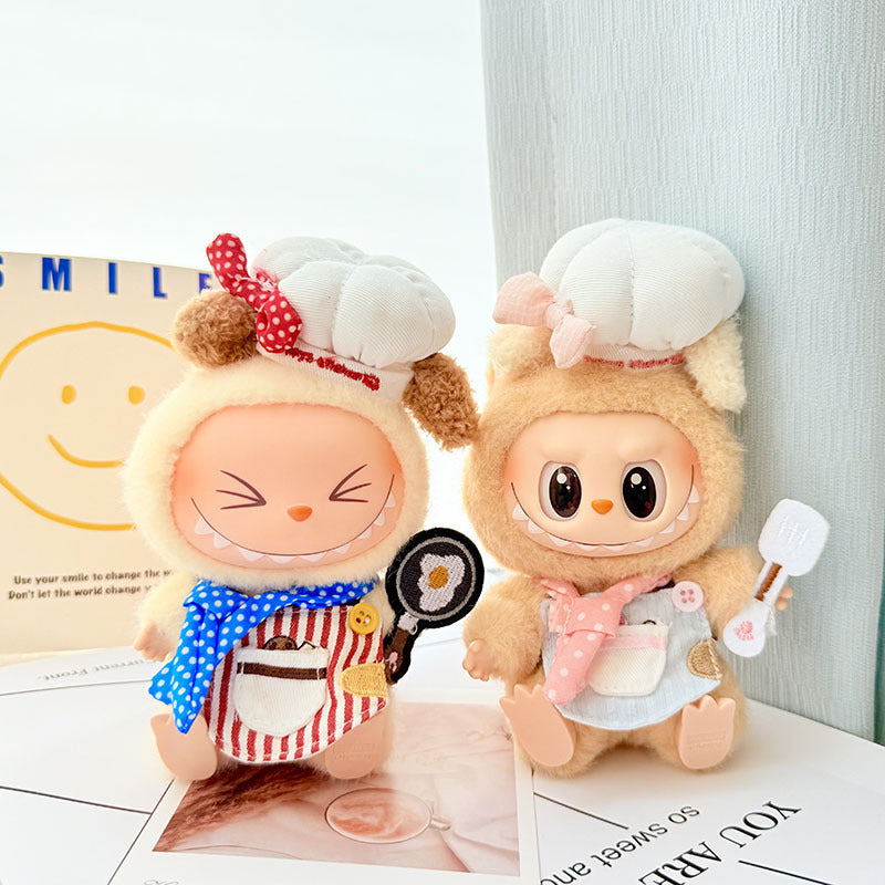 Kawaii LABUBU Chef Clothes Set - Pink Chef Outfits for 17CM LABUBU Plush Doll - Perfect for POP MART Blind Box Collectors