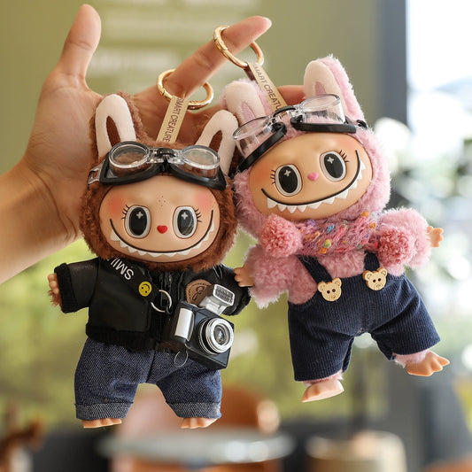 16cm Pop Mart Labubu x CRYBABY Clear Acrylic Charm | Dual-Material (Vinyl + Plush) with Detachable Strap | Couple Gift-Exclusive Custom Letter Pendant & Daisy Fragrance Accessory