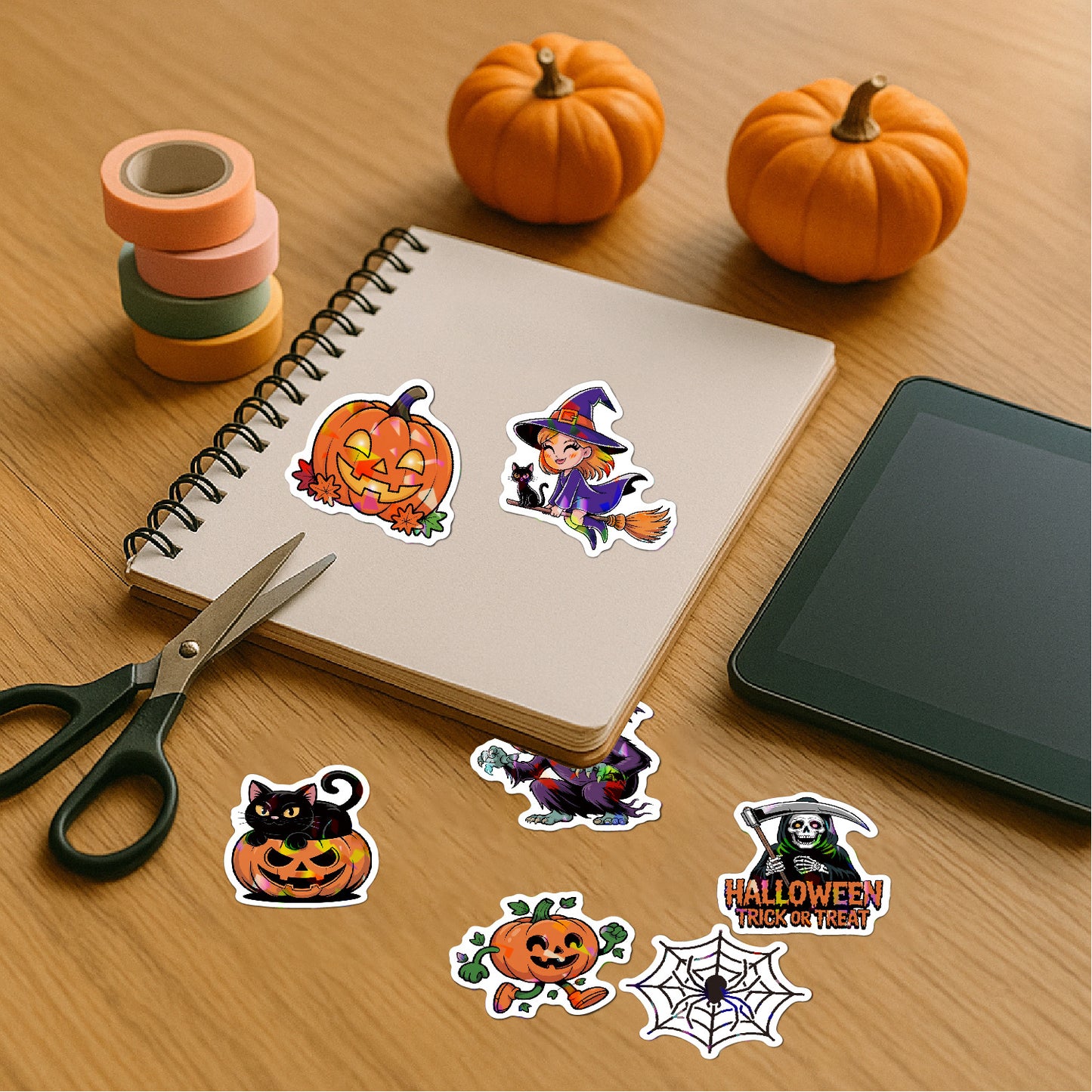 2025 Halloween Stickers - Holographic Waterproof Decals for Cups, Party Gifts, Decor