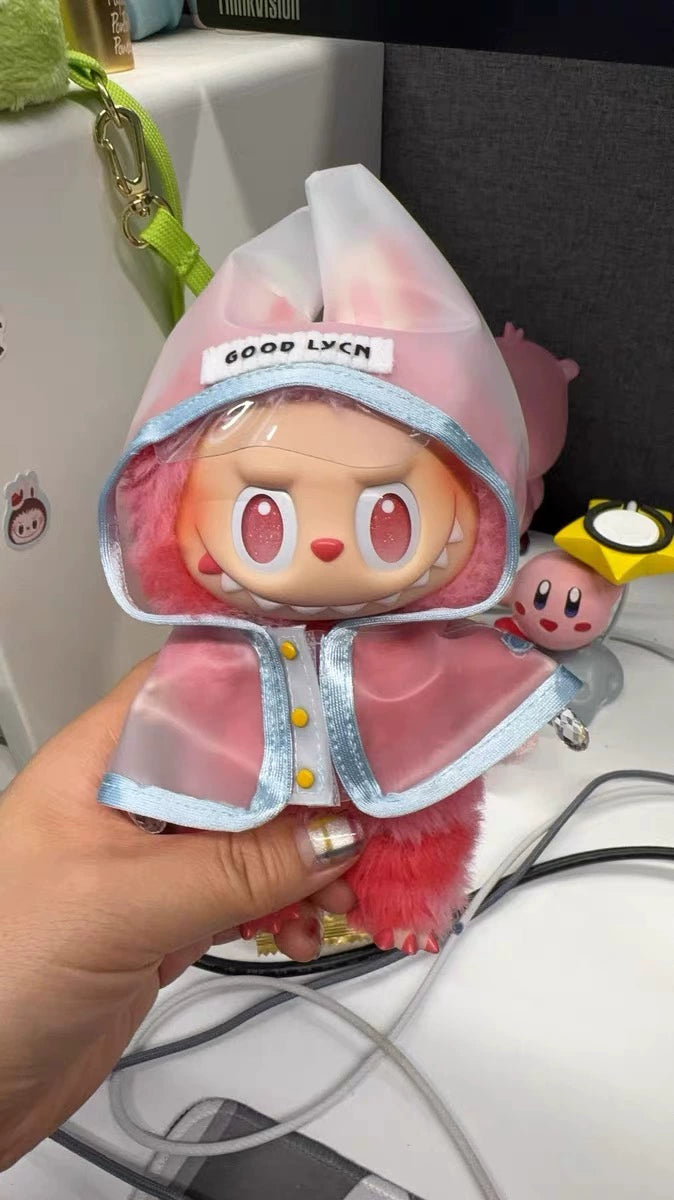 Labubu Doll Raincoat - Clear PVC Outfit Fits Gen1/2/3 (No Doll & Shoes)