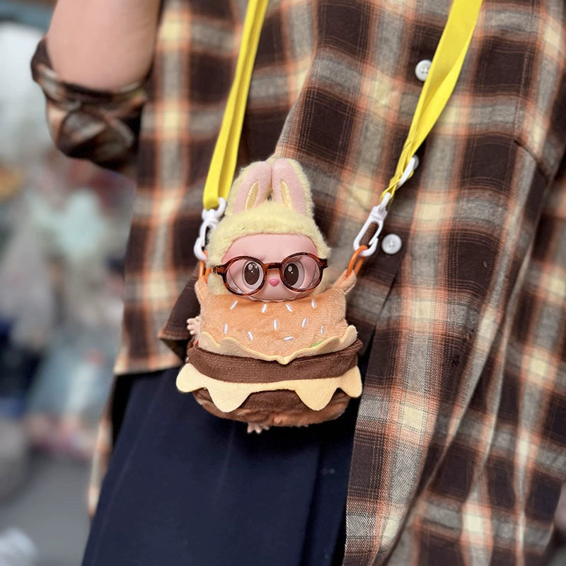 POP MART Labubu 17cm Doll Clothes Set - Hamburger & Fries Takeout Costume for Blind Box Figures (No Doll Included) | Keychain Accessory