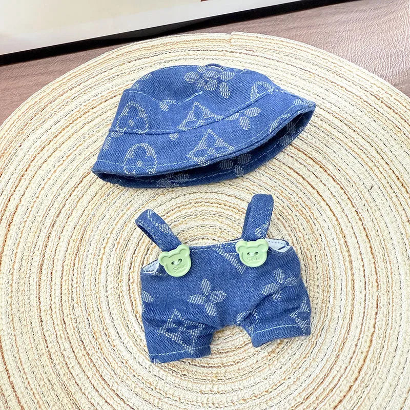 POP MART Labubu Sit-Sit Party Doll Clothes - Blue 4-Leaf Clover Hat & Pants Set for Gen 1/2 Figures 17cm (No Doll Included) | Keychain Compatible