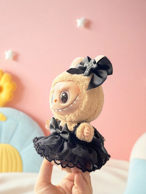 Labubu 17cm Sitting Doll Halloween Devil Overalls Set | Handmade Crocheted Costume