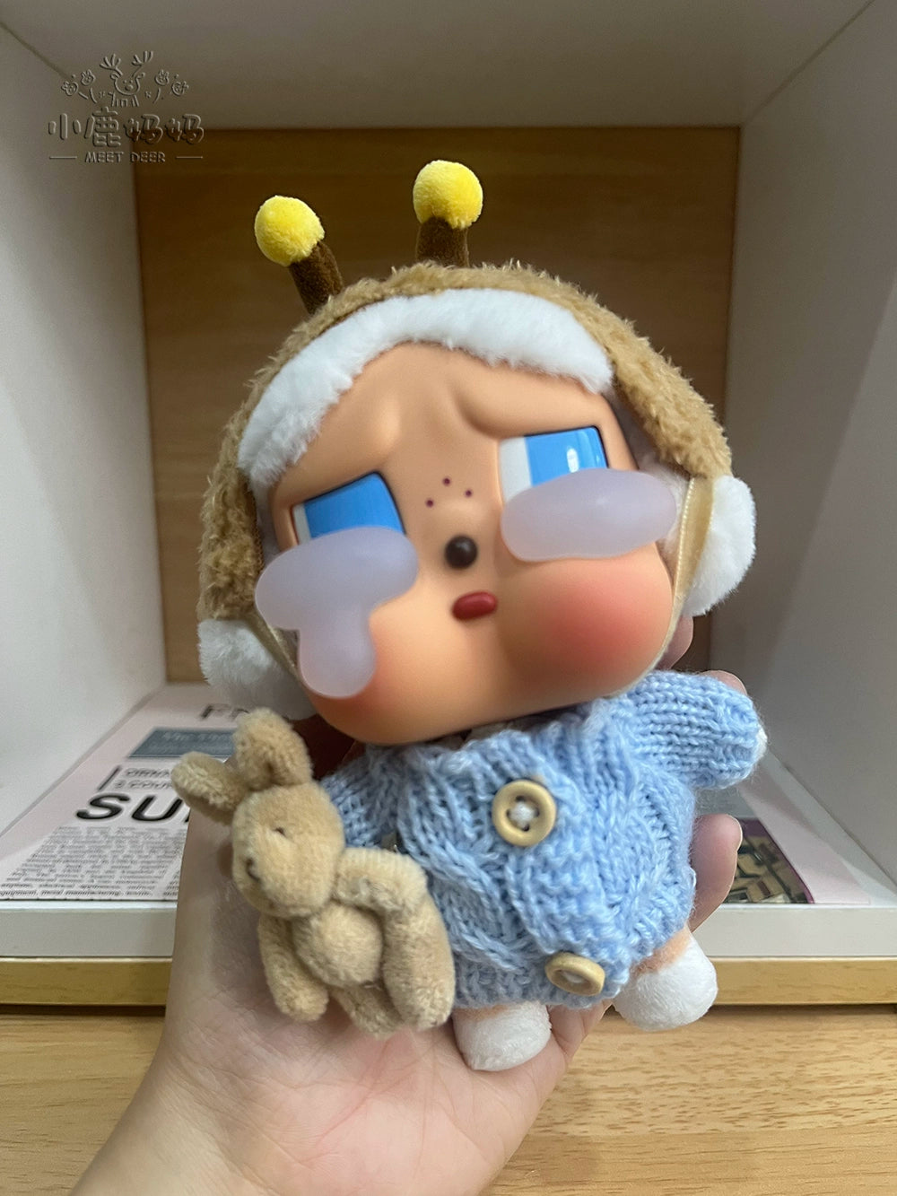 CRYBABY Tears Factory Knit Set - Blue Teddy Bear Sweater for 10cm Vinyl Dolls