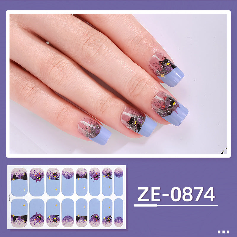 Glow in Dark Halloween Nail Stickers - Waterproof Cartoon Decals for Kids, No Heat Needed