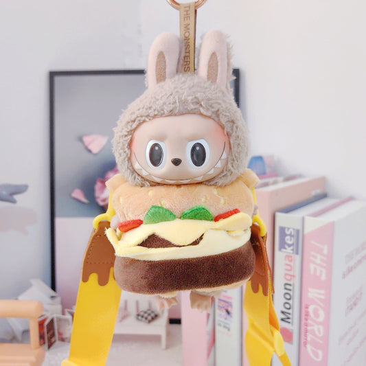 17cm Labubu Blind Box Charm: Burger Carry Bag Doll Clothes (Keychain Accessory, Doll Not Included)
