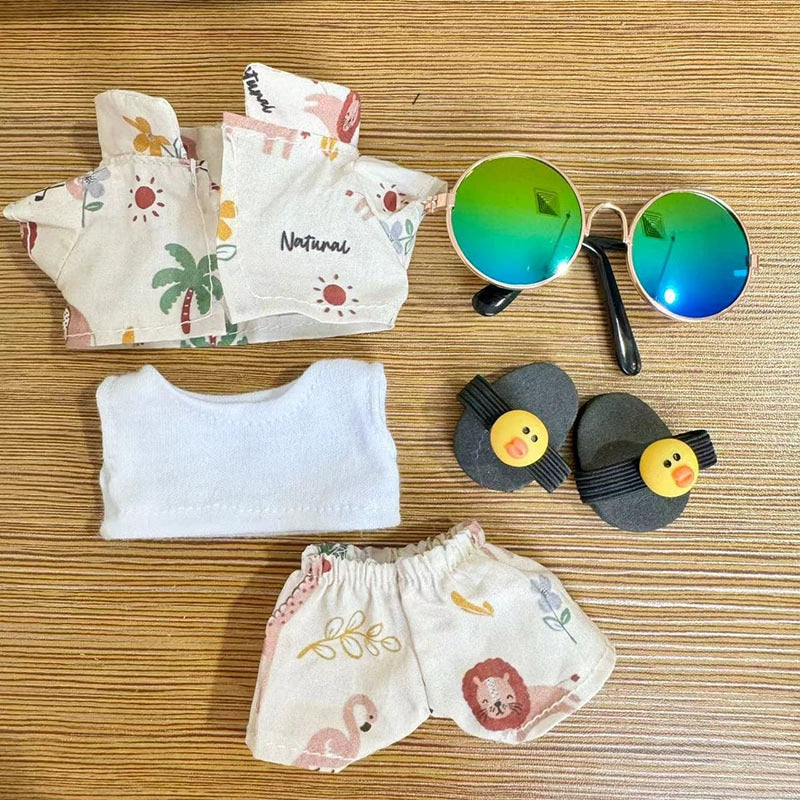 17cm Labubu Beach Outfit - Sunglasses Set for Blind Box Keychain Doll Change Clothes