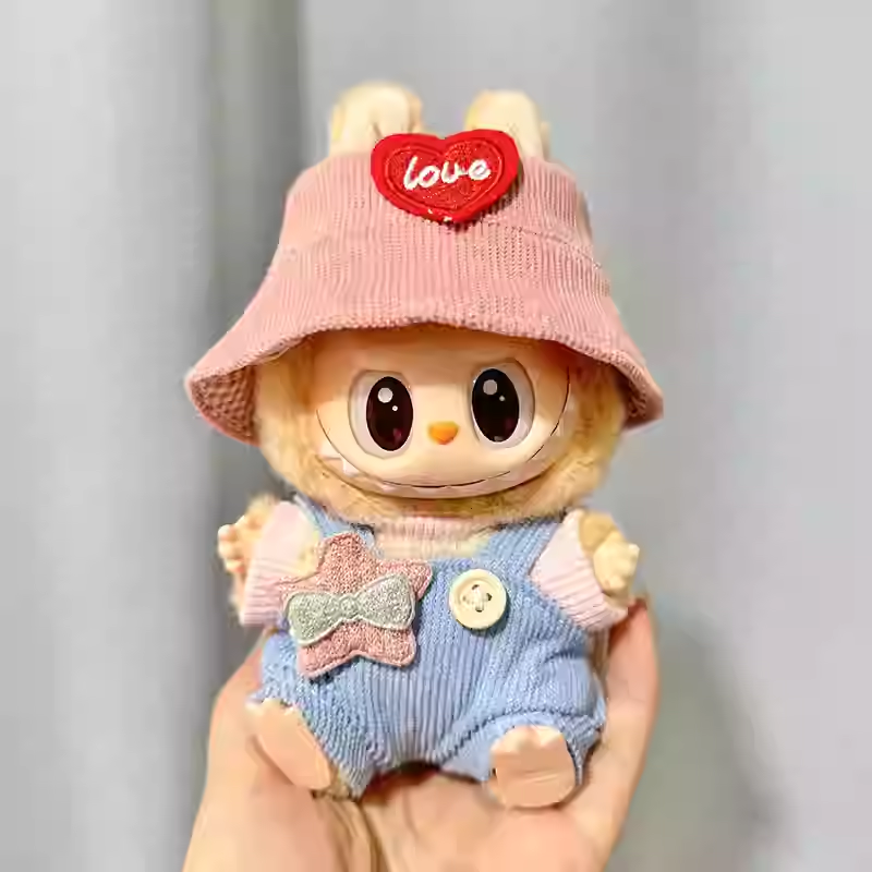 POP MART Labubu Summer Cola Outfit - Red Headphones + Sporty Denim Overalls + Red Boots for Gen 1/2 Figures 17cm (No Doll Included) | Keychain-Compatible