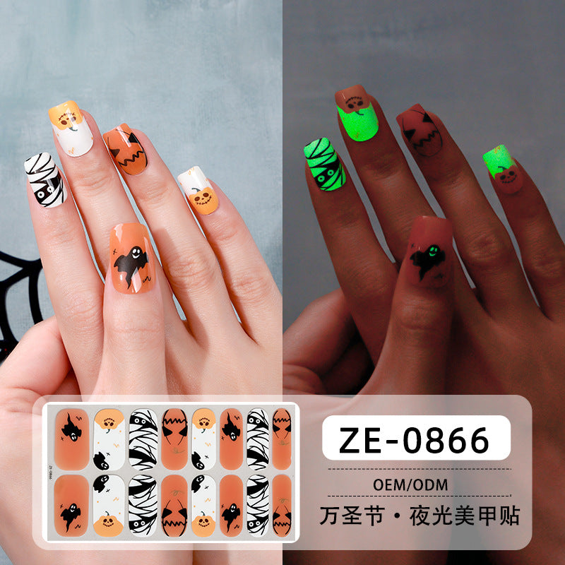 Glow in Dark Halloween Nail Stickers - Waterproof Cartoon Decals for Kids, No Heat Needed