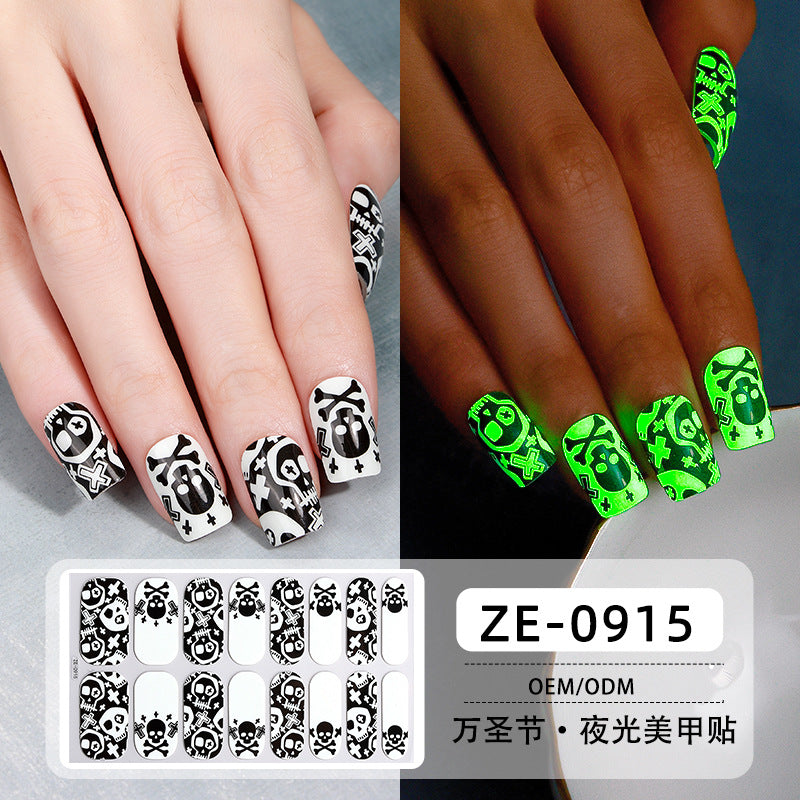 Glow in Dark Halloween Nail Stickers - Waterproof Cartoon Decals for Kids, No Heat Needed