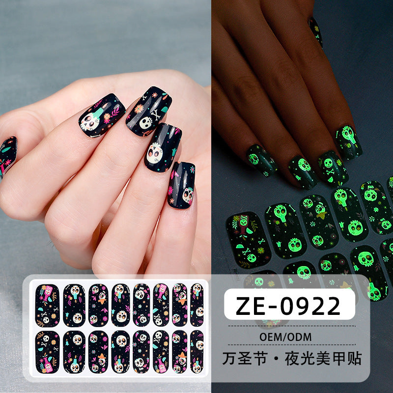 Glow in Dark Halloween Nail Stickers - Waterproof Cartoon Decals for Kids, No Heat Needed