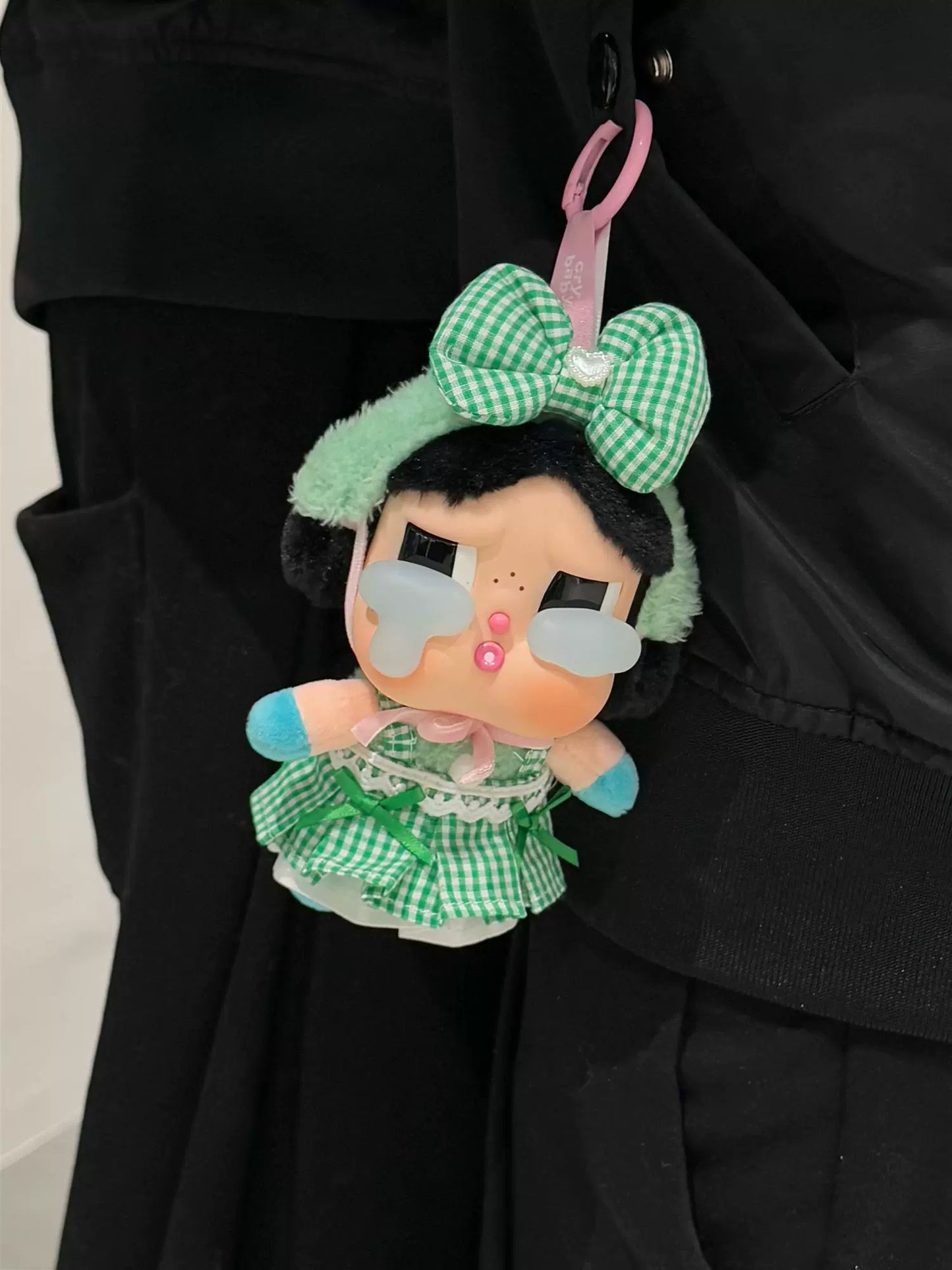 Crybaby Doll Clothes - Green Dress & Hair Bow Outfit for Tears Factory Vinyl Figures