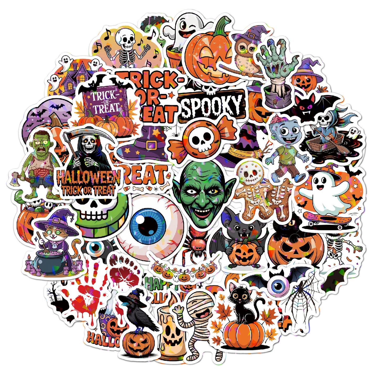 2025 Halloween Stickers - Holographic Waterproof Decals for Cups, Party Gifts, Decor