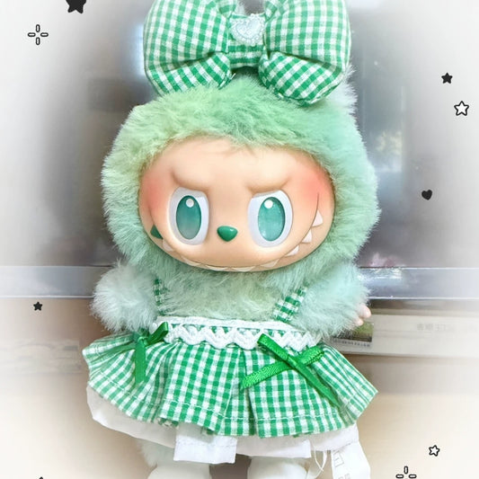 Doll Outfit - Green Summer Dress & Bow Set for Labubu Crybaby Series Doll Clothes