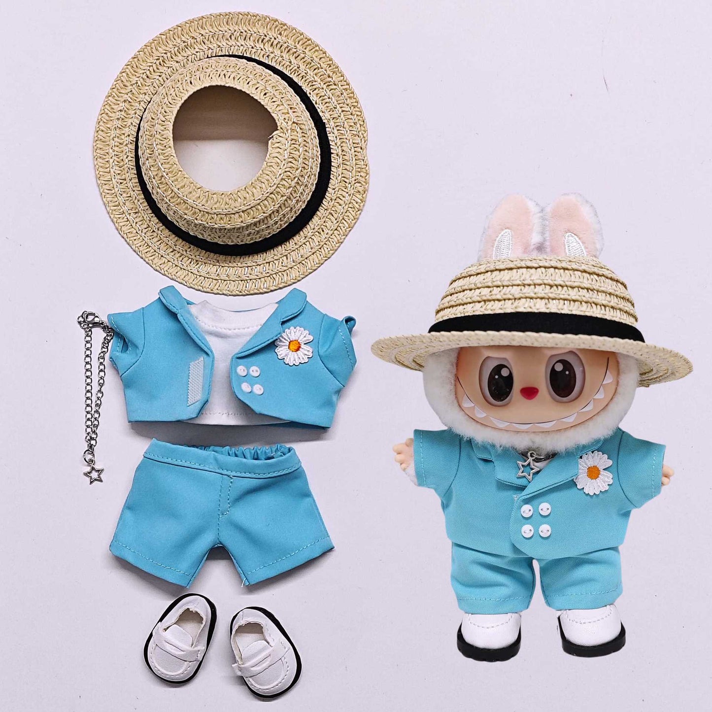**(Doll Clothes Only) Labubu x GD (G-Dragon) Celebrity-Inspired Clothes & Hat Set | Fits 15cm/17cm Vinyl Dolls**