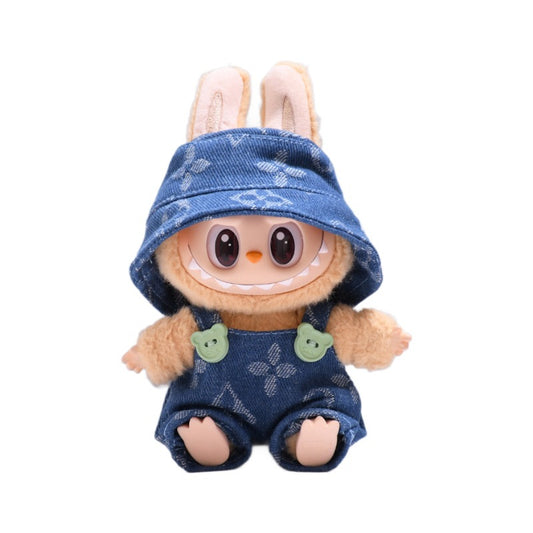 Labubu Series 1/2 Outfit - Printed Overalls & Hat for Keychain Doll Clothes Streetwear