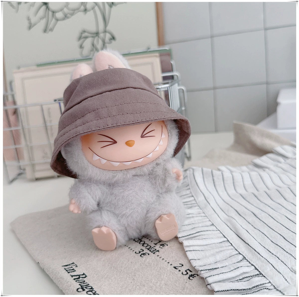 10CM Cotton Doll Bucket Hats & 17CM Labubu Gen 1-3 Open-Mouth Doll Hat Accessories