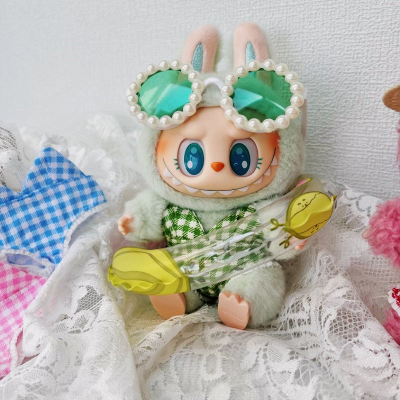 Labubu Green Plaid Swimsuit - Series 1/2/3 Outfit for Vinyl Doll Clothes Change