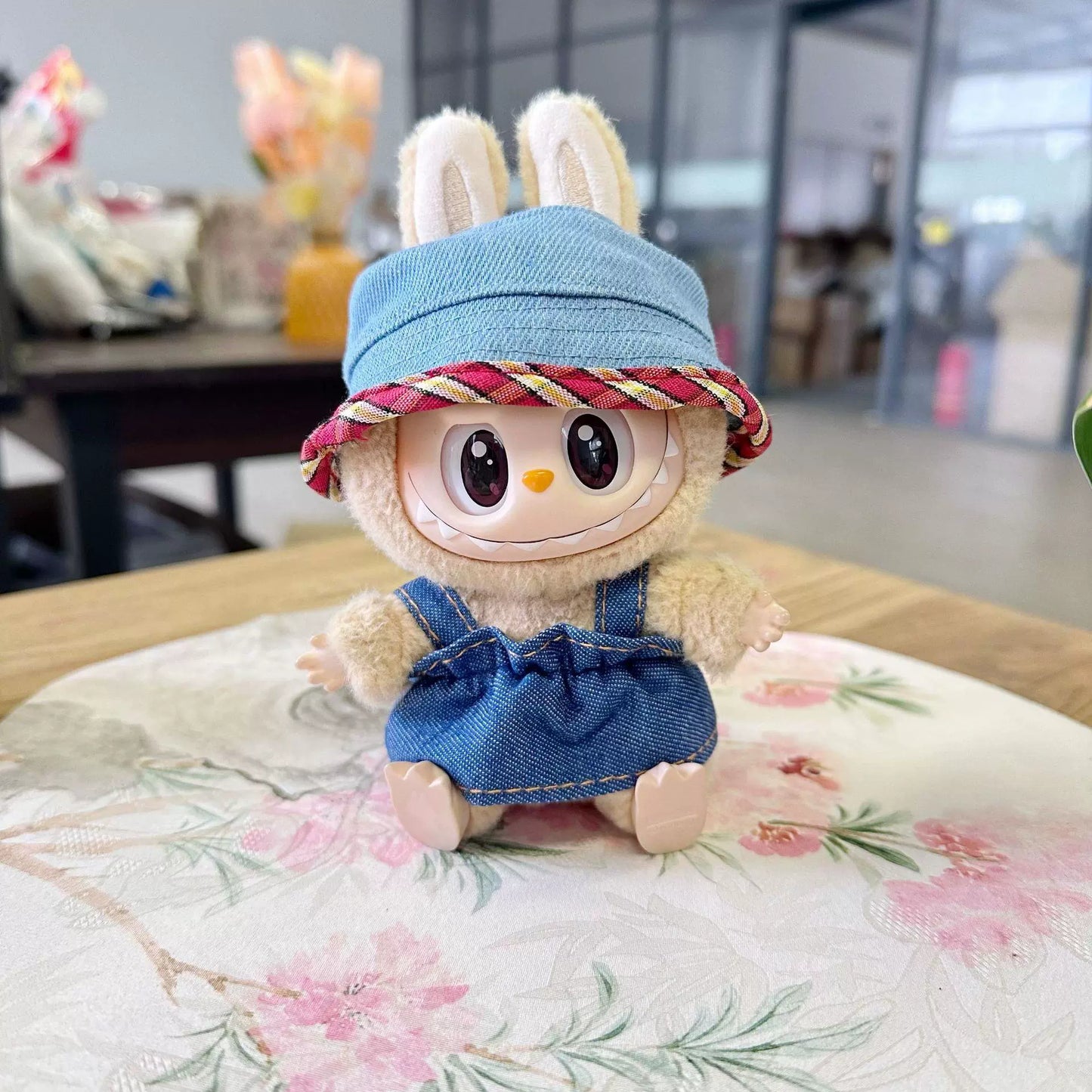 POP MART Labubu Doll Clothes - Denim Skirt & Hat Set for Gen 1/2 Blind Box Figures 17cm (No Doll Included) | Western Cowgirl Outfit