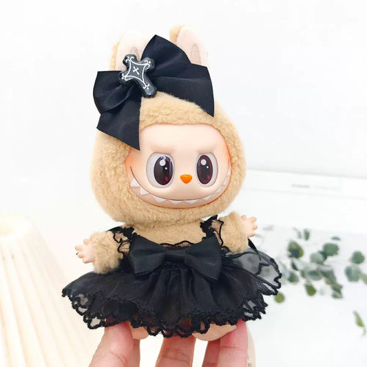 Gothic Lolita Dress for Labubu Have a Seat - Black Velvet Devil Costume with Wings (No Hat)