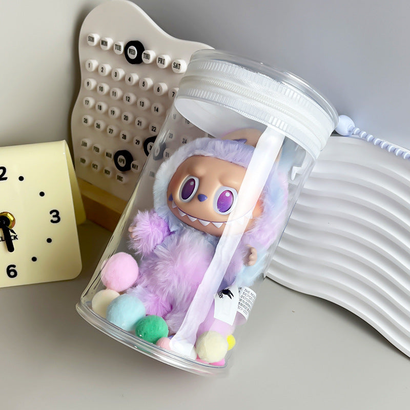 Labubu Coca-Cola Vinyl Case - Clear PVC Carrier for 17cm Cotton Doll, Display Protector