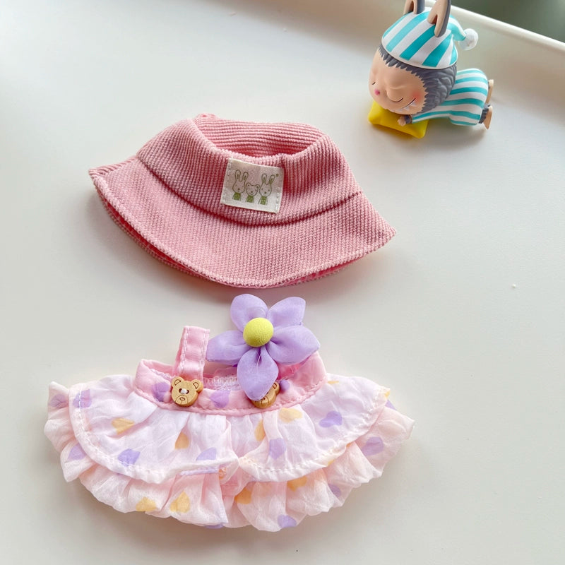 Labubu Have a Seat Series Summer Dress Set - for 17cm Plush Doll Tulle Dress & Floral Bonnet