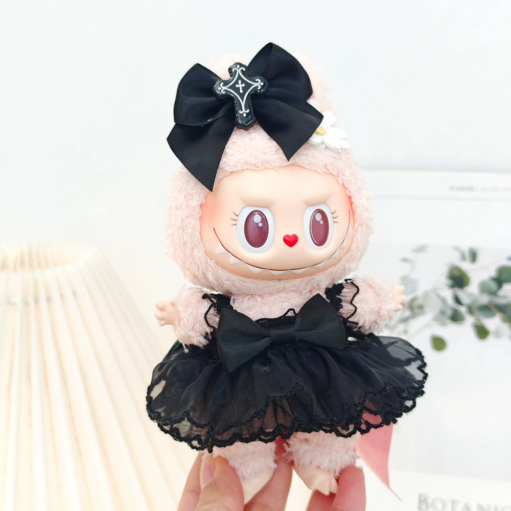 Gothic Lolita Dress for Labubu Have a Seat - Black Velvet Devil Costume with Wings (No Hat)
