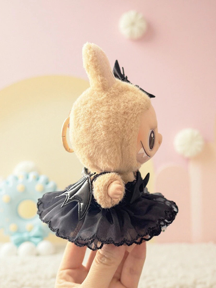 Labubu 17cm Sitting Doll Halloween Devil Overalls Set | Handmade Crocheted Costume