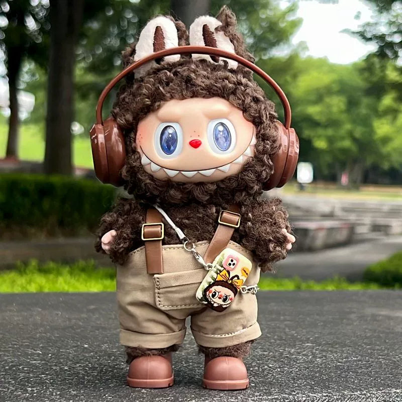 Labubu Series 1/2/3 Outfit - Overalls & Hat Set w/ Phone Strap for Blind Box Doll