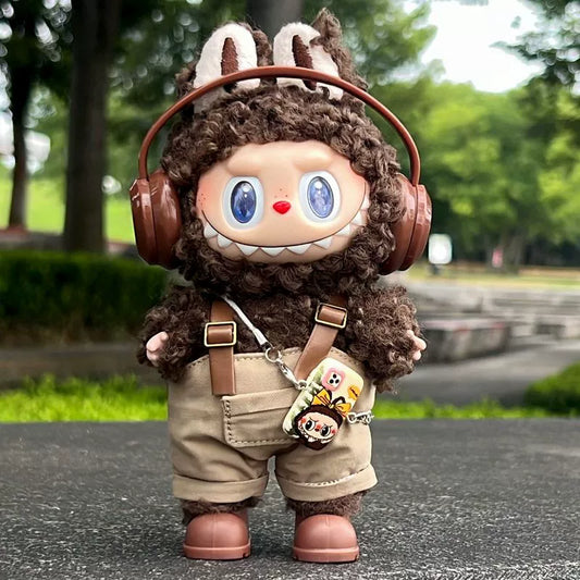 Labubu Series 1/2/3 Outfit - Overalls & Hat Set w/ Phone Strap for Blind Box Doll