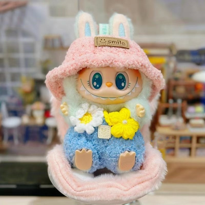 17cm Labubu Gen 1-3 Handmade Macaron Vinyl/Plush-Compatible Outfit Set | Clothes Only with Detachable Keychain Charm for Collectible Dolls